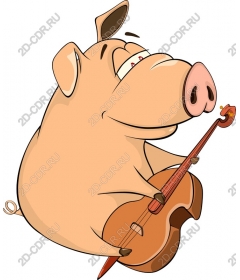 Whimsical pig playing the cello