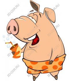 Funny cartoon pig in shorts polka dots