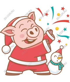 Jolly Santa pig with snowman