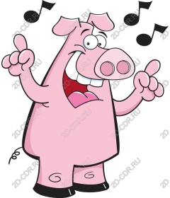 Funny cartoon pig with music notes