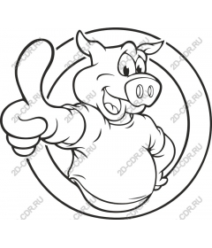  Funny cartoon pig with raised up the thumb