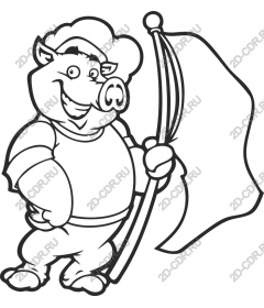  Funny cartoon pig waving flag