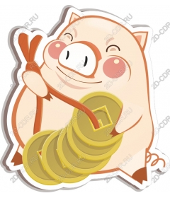  Adorable pig holding gold coins