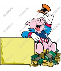 Funny cartoon pig with money