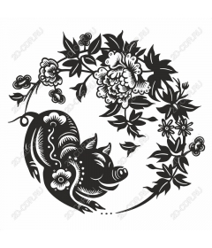  Whimsical pig and flowers