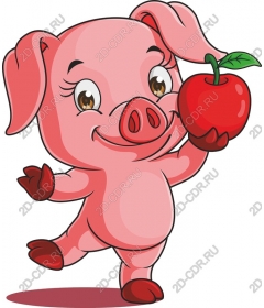  Funny cartoon pig with an Apple