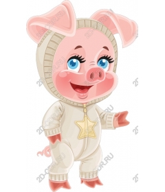 Playful pig in overalls