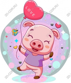  Cute pig holding a balloon with the inscription "Love"