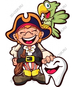 Fun pirate with a parrot and a tooth