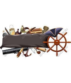 Pirate adventure with a ship helm and treasure