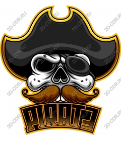 Pirate skull with mustache and hat