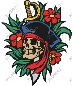 Pirate skull and flowers