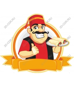Happy chef holding a burrito