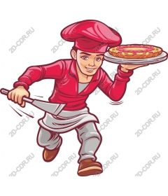 Playful chef with pizza
