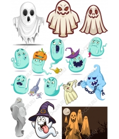 A set of Halloween Ghost Cliparts — a whimsical one for your