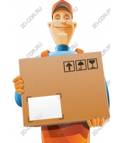 Cheerful worker of delivery service with a cardboard box