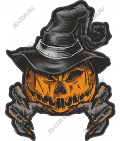 Sinister pumpkin in witch hat
