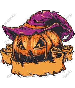 The pumpkin for Halloween with witch hat