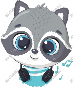  Cute raccoon with headphones