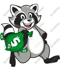 Playful raccoon with a bag of money