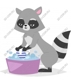 Playful raccoon washes dishes