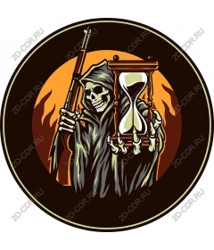 Hourglass with a picture of the Grim Reaper