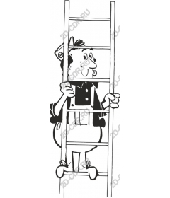 Funny handyman on the stairs