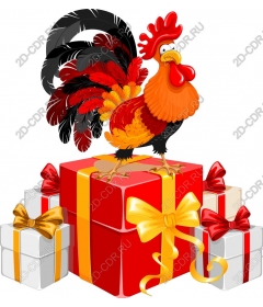  Bright holiday cock with gift boxes
