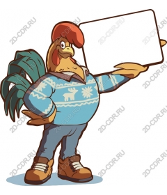  Cock in a sweater with a sign