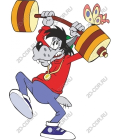  Cartoon Wolf Weightlifter