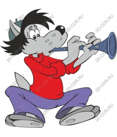  Cartoon "Playful wolf, playing the flute"