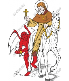  Holy triumph: a Saint on a horse with captive by the devil