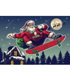 Santa Claus on a skateboard