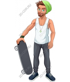 Fashionable young man with a skateboard