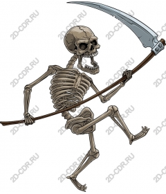 Playful skeleton with a scythe