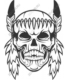 Tribal skull with feathers and horns