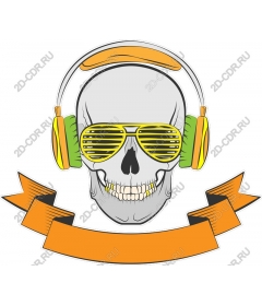 Smooth skull with headphones