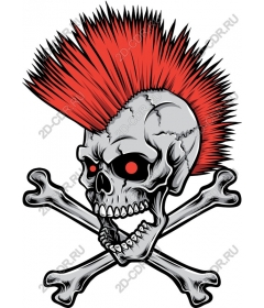 Punk skull with red Mohawk