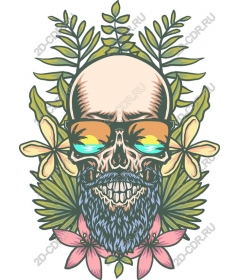 Tropical skull with sunglasses and foliage