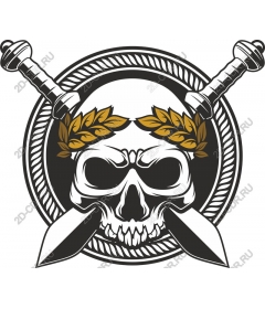  A fierce skull with laurels and swords