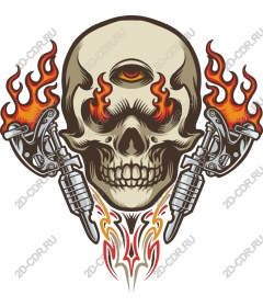  Flaming skull and tattoo guns