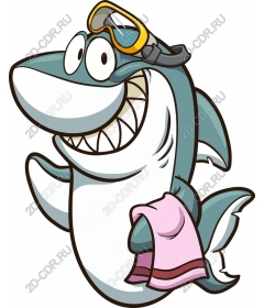  Cute cartoon shark with a pipe and a towel