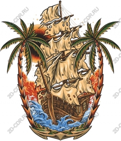 Magnificent sailboat with palm trees