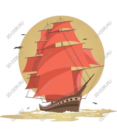  Classic sailboat with red sails