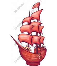 The majestic ship with red sails