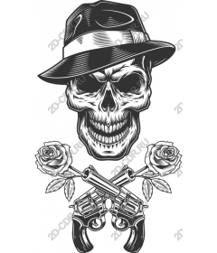 Rebel skull with roses and revolvers