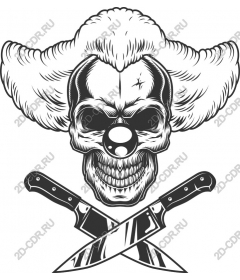Creepy clown skull with crossed knives