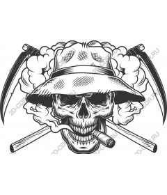 Vintage skull with braids and smoke