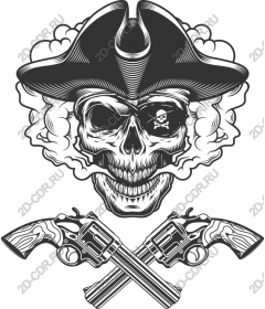  Bold pirate skull with crossed revolvers