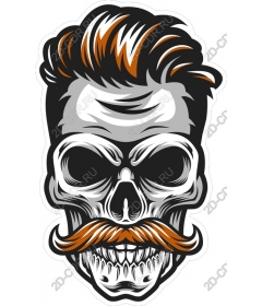 Vintage skull with a mustache and retro hairstyle